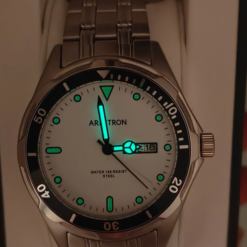 Men's Armitron Silver Tone Stainless Steel Scuba Diver Watch Date White Dial New
